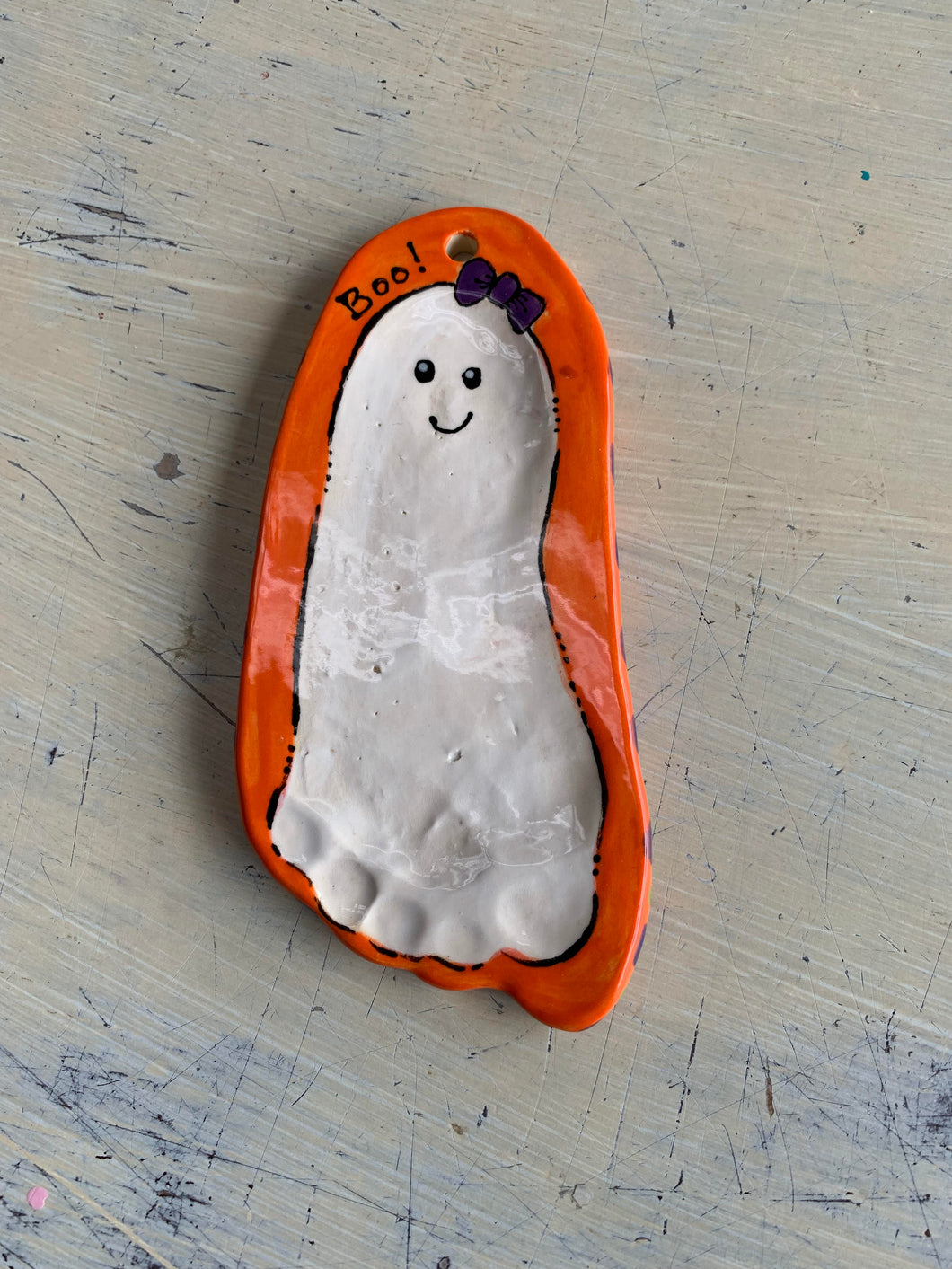 Ghost Footprint Clay Ornament