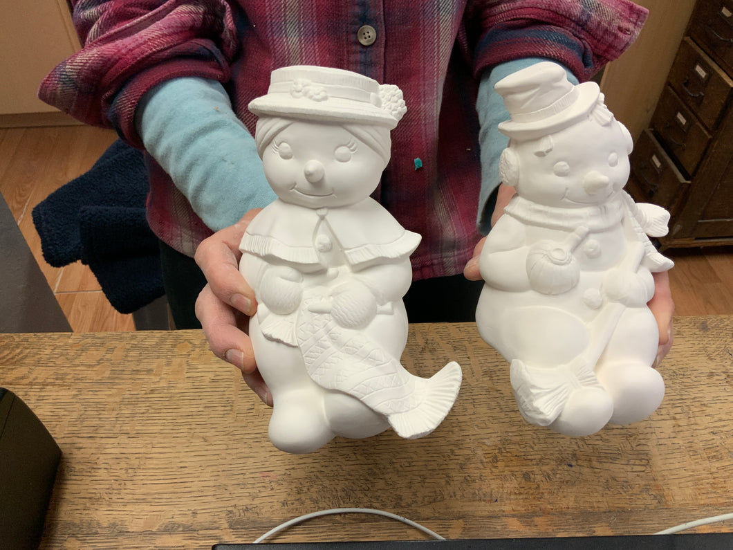 Mr and Mrs Shelf Sitting Snowman